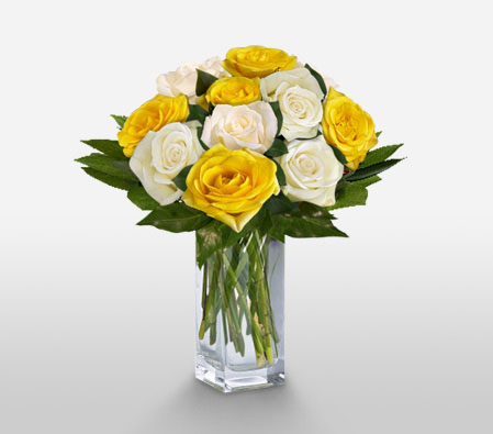 Kaleidoscope-White,Yellow,Rose,Arrangement