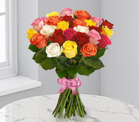 Rainbow Roses-Mixed,Orange,Peach,Pink,Red,White,Yellow,Rose,Bouquet