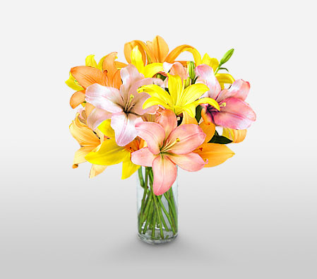 Sparkler-Orange,Pink,Yellow,Lily,Arrangement