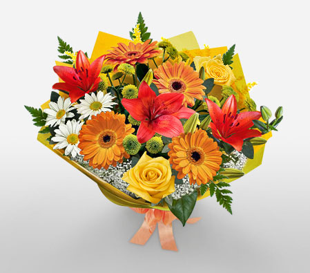 The Dream Garden-Mixed,Orange,Red,Chrysanthemum,Gerbera,Mixed Flower,Rose,Bouquet