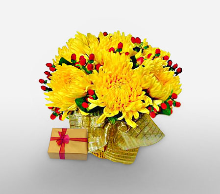 Golden Glory-Yellow,Chocolate,Dahlia,Arrangement