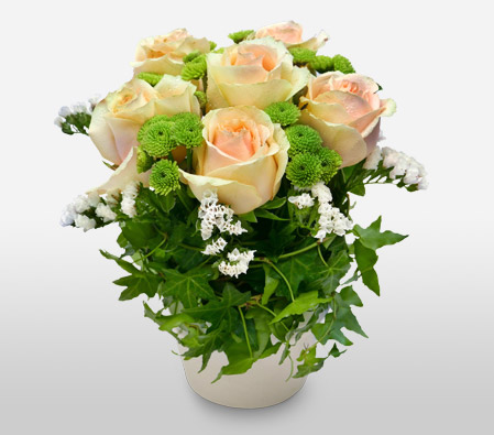 Sweet Ivy-Green,Peach,White,Rose,Arrangement