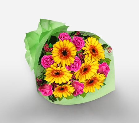 Makati-Pink,Yellow,Gerbera,Rose,Bouquet