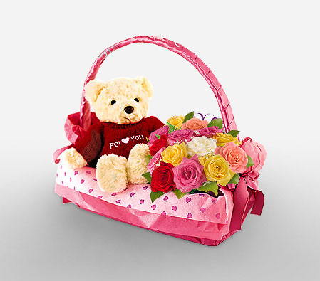 South Avenue-Mixed,Rose,Teddy,Arrangement,Basket,Hamper