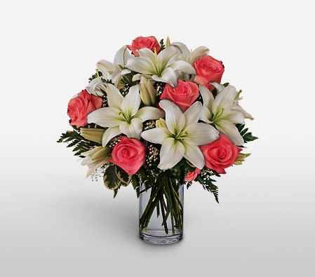 Grand Gallineral-Peach,White,Lily,Rose,Arrangement