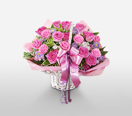 Two Dozen Pink Roses in Basket-Pink,Rose,Basket