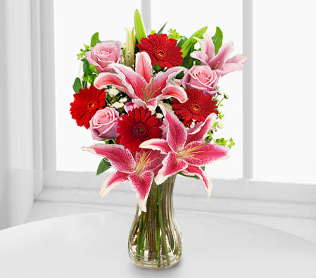 Assorted Muse - Mixed Arrangement-Mixed,Pink,Red,Daisy,Gerbera,Iris,Mixed Flower,Rose,Arrangement