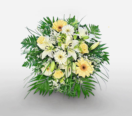 Sogni Eleganti-White,Yellow,Daisy,Gerbera,Lily,Rose,Bouquet