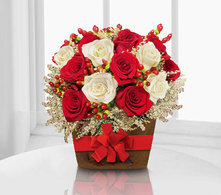 Festive Holiday Arrangement-Red,White,Rose,Arrangement