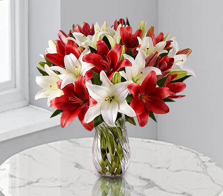 Lily Love-Red,White,Lily,Bouquet