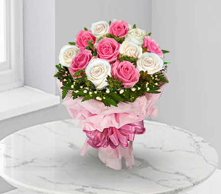 First Love-Pink,White,Rose,Bouquet