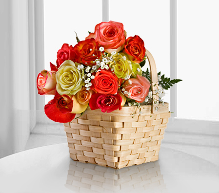 Myriad Love-Mixed,Pink,Red,Yellow,Rose,Arrangement,Basket