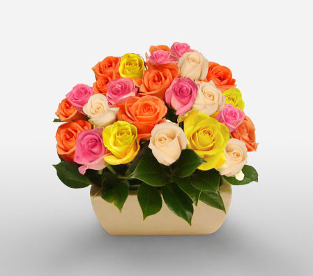 Majestic Myriad-Mixed,Orange,Pink,Red,Yellow,Rose,Arrangement