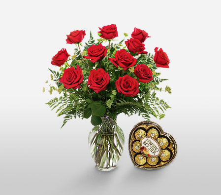 Dozen Sweethearts-Red,Rose,Chocolate,Arrangement