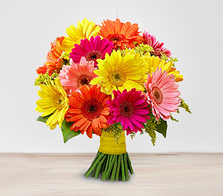 Gerbera Glee-Mixed,Orange,Red,Yellow,Daisy,Gerbera,Bouquet