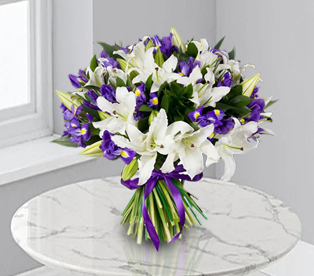 Elegantly Beautiful-Blue,White,Lily,Bouquet