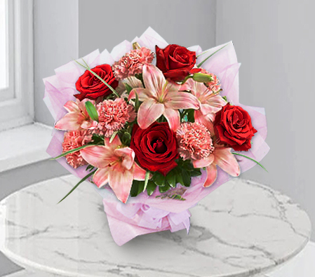 Magnificent-Mixed,Pink,Red,Carnation,Lily,Mixed Flower,Rose,Bouquet