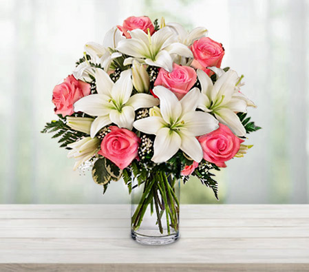 Sweet Seduction-Pink,White,Lily,Rose,Arrangement