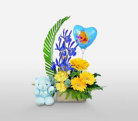 Lovers Fantasy-Yellow,Balloons,Daisy,Gerbera,Teddy,Arrangement