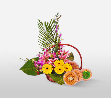 Regal Celebrations-Pink,Yellow,Daisy,Gerbera,Lily,Basket,Hamper