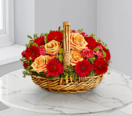 Warm Glow-Peach,Red,Gerbera,Rose,Arrangement